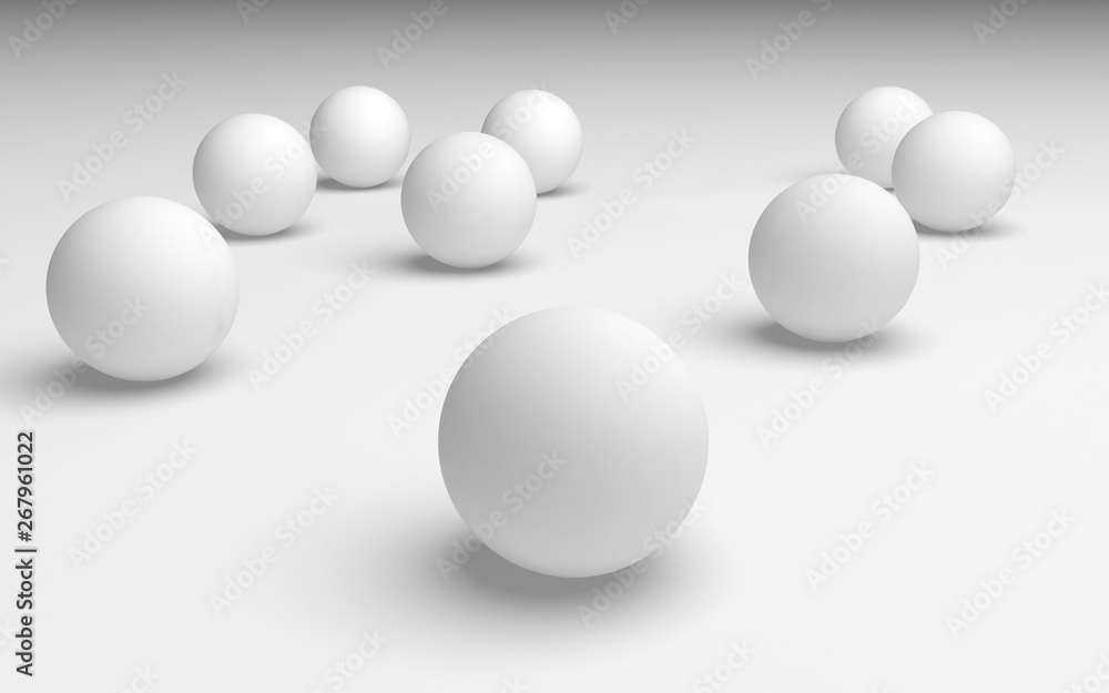 White abstract background. Set of white balls isolated on white backdrop. 3D illustration White abstract background. Set of white balls isolated on white backdrop. 3D illustration