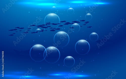 light and bubbles at underwater in the ocean