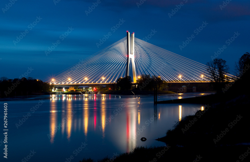 Beautiful Redzinski bridge by night. Wroclaw, Poland. Beautiful Redzinski bridge by night. Wroclaw, Poland.
