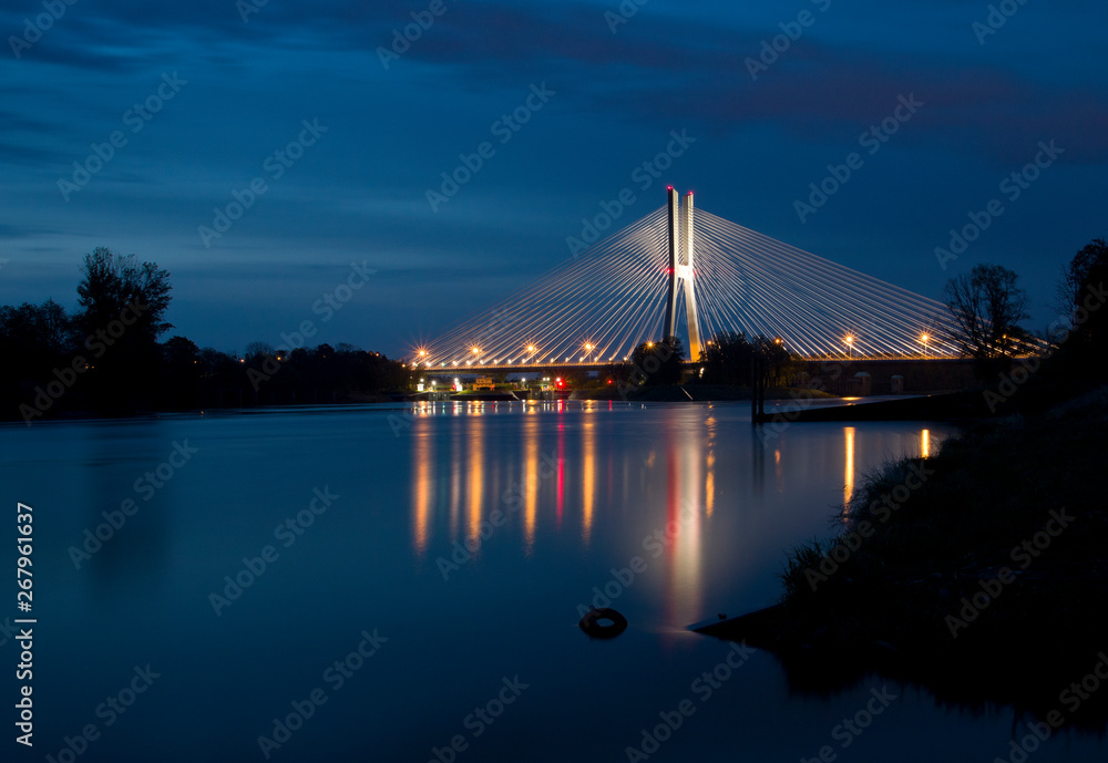 Beautiful Redzinski bridge by night. Wroclaw, Poland.