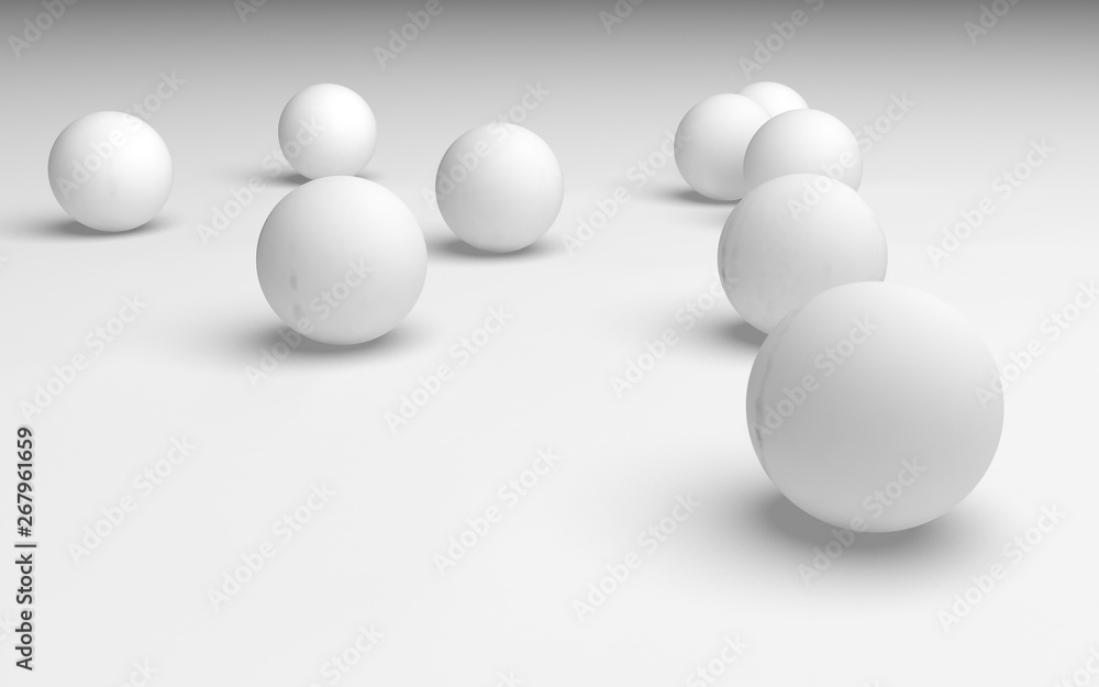 White abstract background. Set of white balls isolated on white backdrop. 3D illustration White abstract background. Set of white balls isolated on white backdrop. 3D illustration