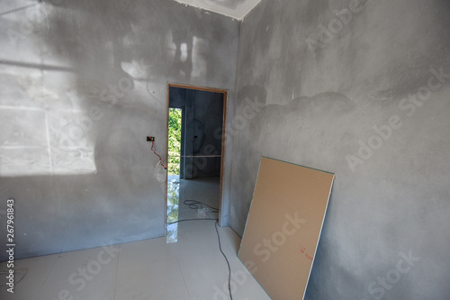 Modern house interior building cement room with door and windoor block photo