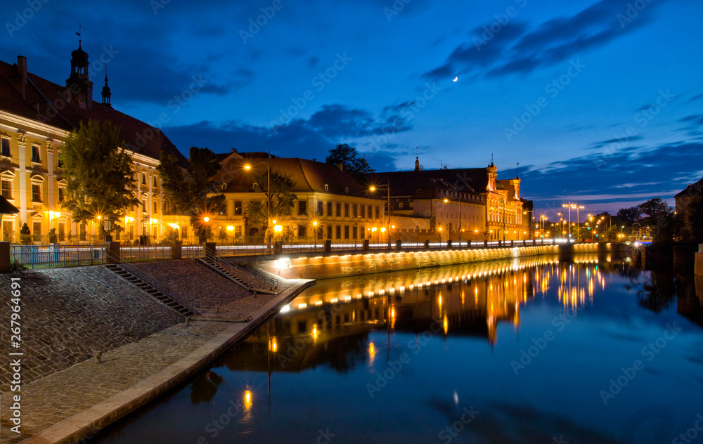 Night view of the historic part of the city.Wroclaw, Poland.