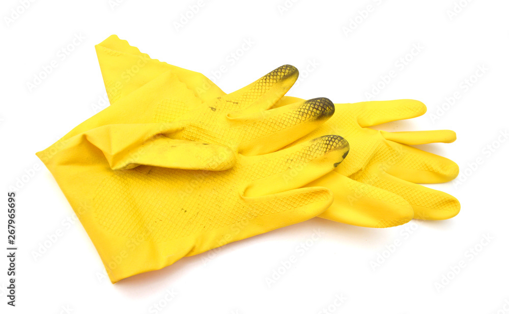 Yellow rubber gloves isolated on white Yellow rubber gloves isolated on white