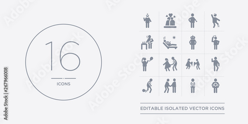 16 vector icons set such as good human, grateful human, great human, guilty happy contains heartbroken helpless hopeful hopeless good grateful great from feelings outline icons
