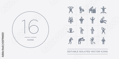 16 vector icons set such as disappointed human, down human, drained human, drunk ecstatic contains emotional energized excited exhausted disappointed down drained from feelings outline icons