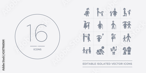 16 vector icons set such as widow / widower, wife, aunt's or uncle's child, parent, son contains daughter, child, spouse, sibling. widow / widower, wife, aunt's or uncle's child from family