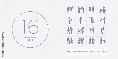 16 vector icons set such as brother, cousin, ex-husband, family, father contains father-in-law, fianc?e, girlfriend, grandparents. brother, cousin, ex-husband from family relations outline icons