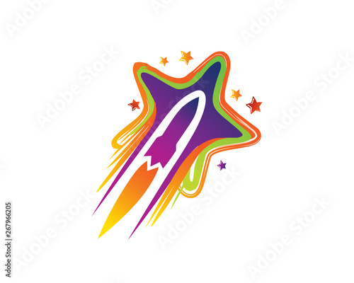 Modern Rocket Launch And Creative Star Technology Logo In Isolated White Background