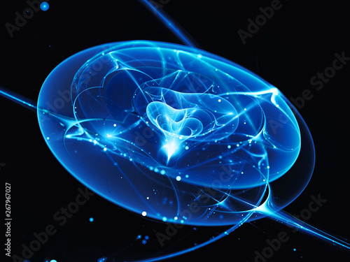 Blue glowing new technology in deep space abstract background