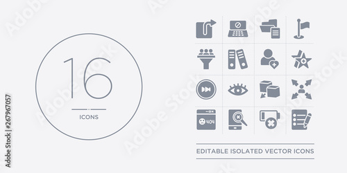 16 vector icons set such as edit, empty battery, enlarge, error page, expand contains export, eye, fast forward, favorites button. edit, empty battery, enlarge from webnavigation outline icons