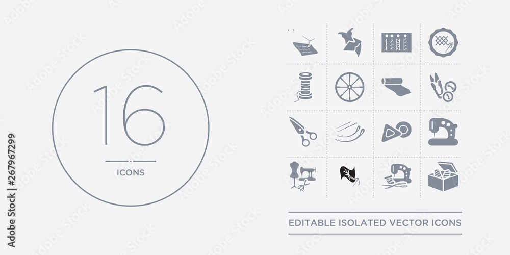16 vector icons set such as sewing box, sewing clip art, sewing craft, equipment, machine contains marker, needles, scissors, tools. box, clip art, craft from sew outline icons 16 vector icons set such as sewing box, sewing clip art, sewing craft, equipment, machine contains marker, needles, scissors, tools. box, clip art, craft from sew outline icons