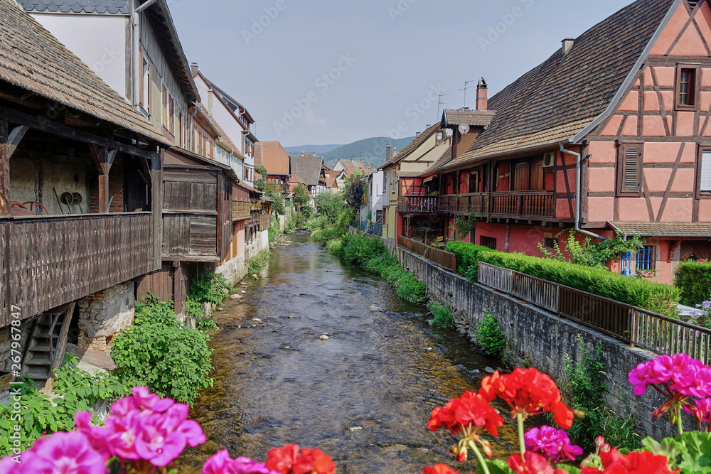 Medieval French Alsatian Village with River and Half-Timbered Homes