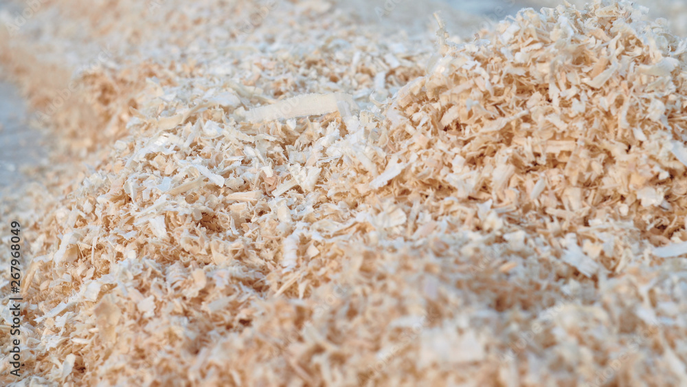 mountains of wood shavings close up