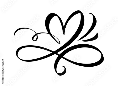 Hand drawn Heart love sign. Romantic calligraphy vector illustration. Concepn icon symbol for t-shirt, greeting card, poster wedding. Design flat element of valentine day