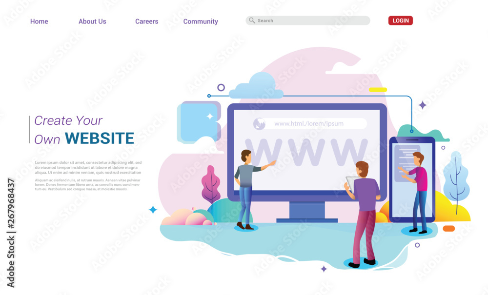 Web design homepage concept of desktop Illustration. business strategy, analytics and brainstorming. Modern flat design concepts for website design ui/ux and mobile website development.