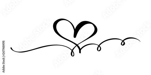 Hand drawn Heart love sign. Romantic calligraphy vector illustration. Concepn icon symbol for t-shirt, greeting card, poster wedding. Design flat element of valentine day