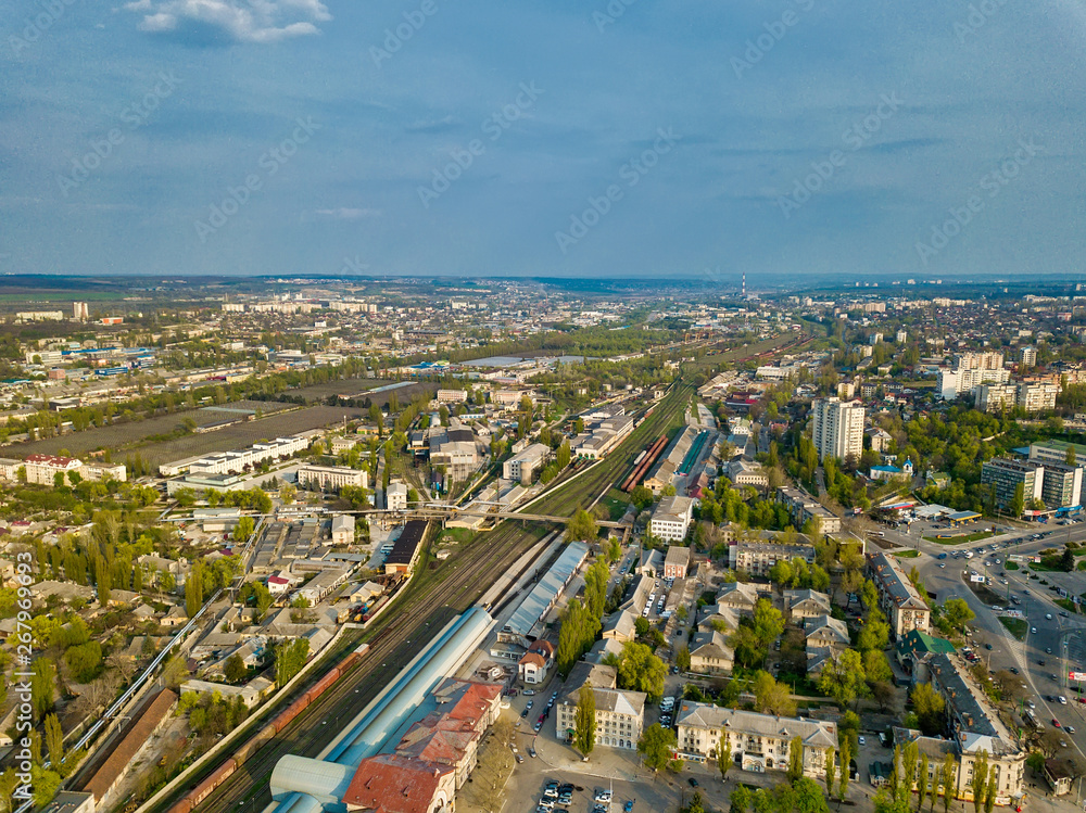 aerial city view of the industrial area in the southern part of Kishinev city, Moldova