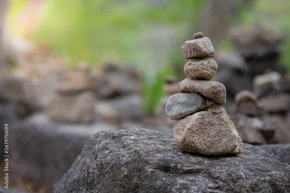 Closeup of balancing rock stack pyramid for mediation and harmony concept. Zen-like image.