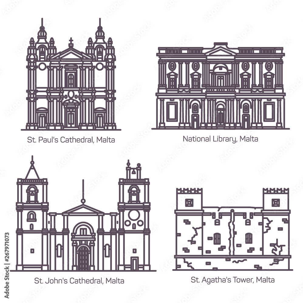 Architecture of Malta in thin line. Cathedral