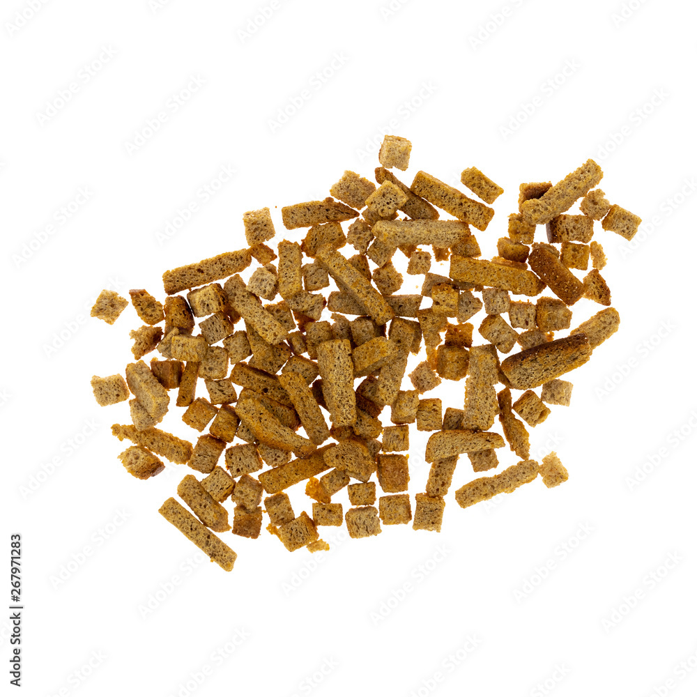 Dry croutons isolated on white background. beer snack