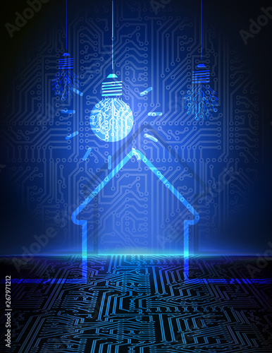 Vector blue electronic smart house concept background