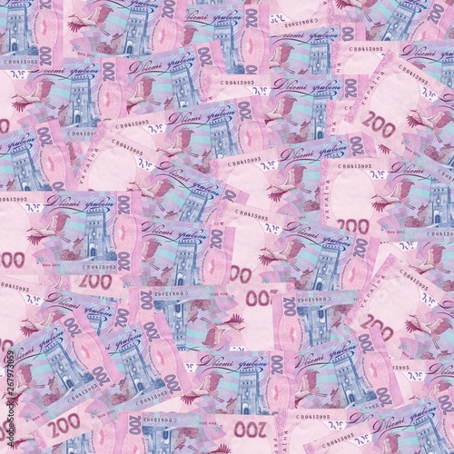 Pile of ukrainian money hryvnia  denomination of 200 UAH