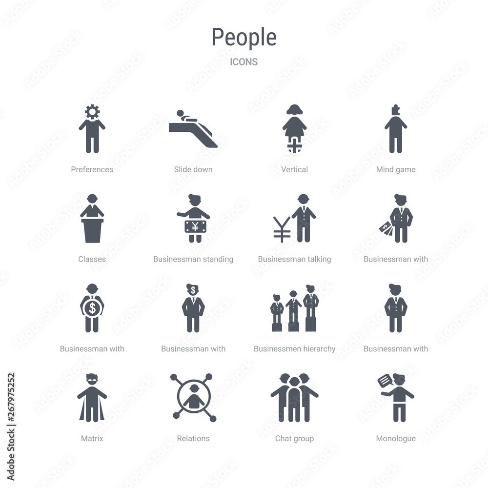 set of 16 vector icons such as monologue, chat group, relations, matrix, businessman with dollar money, businessmen hierarchy, businessman with financial message about dollar, businessman with pound set of 16 vector icons such as monologue, chat group, relations, matrix, businessman with dollar money, businessmen hierarchy, businessman with financial message about dollar, businessman with pound