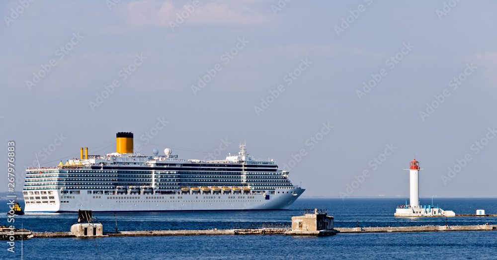 Cruise liner lighthouse sea port Cruise liner lighthouse sea port