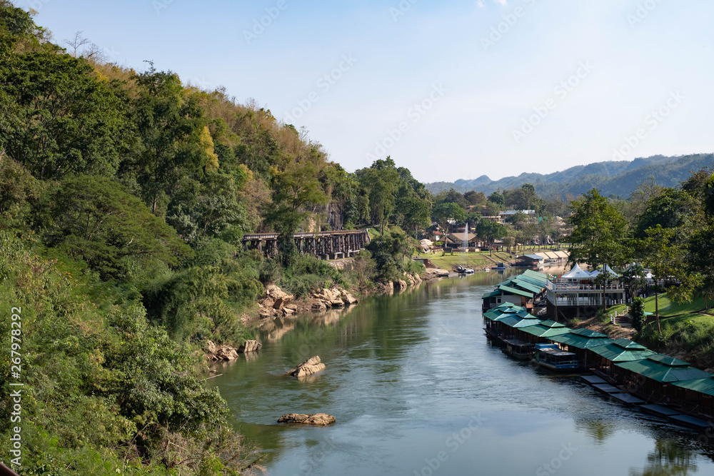 Fototapeta premium Kanchanaburi, Thailand-December 27, 2018, Krasae Cave and The Death Rail Way, Kanchanaburi, Thailand.