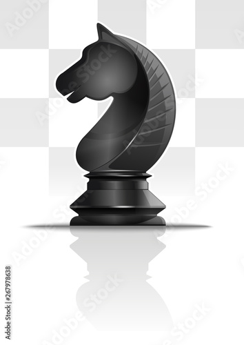 Black chess knight on a background of chessboard