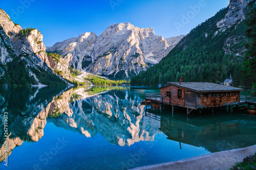 Lago di braies on a perfect summer day photo