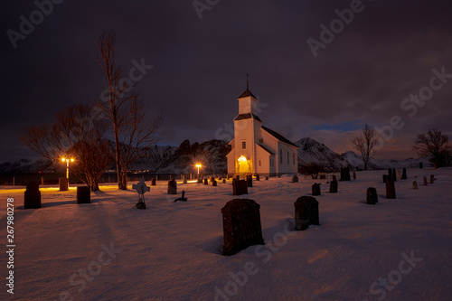 Small Norwegian church, Norway, Lofoten islands, Scandinavia