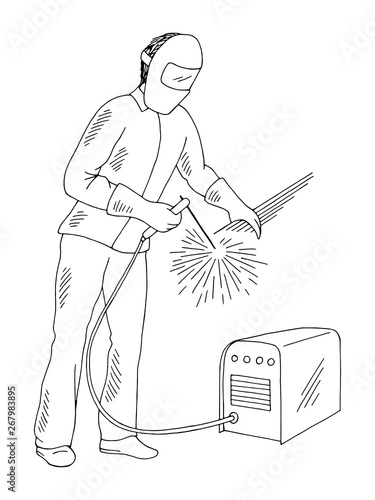 Welder man graphic black white isolated sketch illustration vector