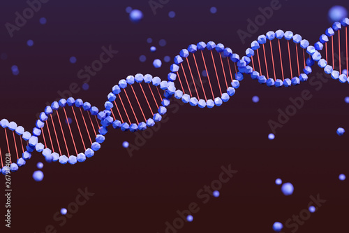 Low poly render of blue DNA double helix floating in space. 3D illustration.