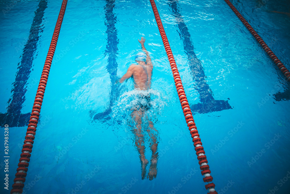 male professional competitive swimmer in swimming pool