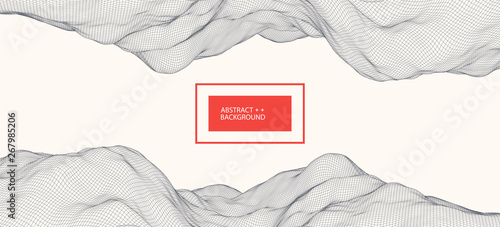 Wireframe landscape background. Futuristic vector illustration.