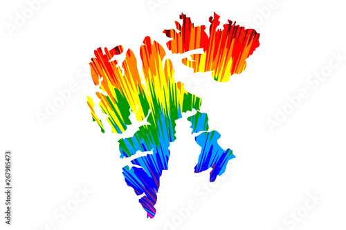 Svalbard - map is designed rainbow abstract colorful pattern,  Spitsbergen, Nordaustlandet and Edgeoya map made of color explosion,