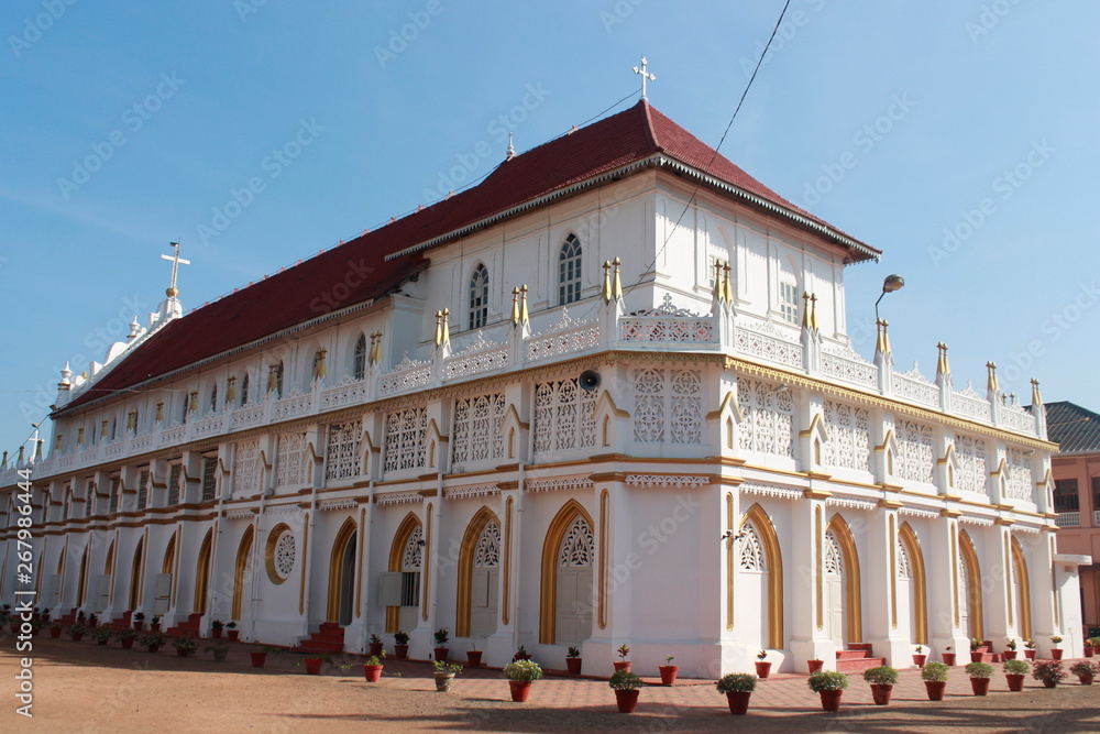 Back view of St. George Forane Church located in Edathua in Alappuzha district of Kerala, India.
