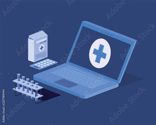 Wallpaper Mural laptop telemedicine service with box drugs Torontodigital.ca