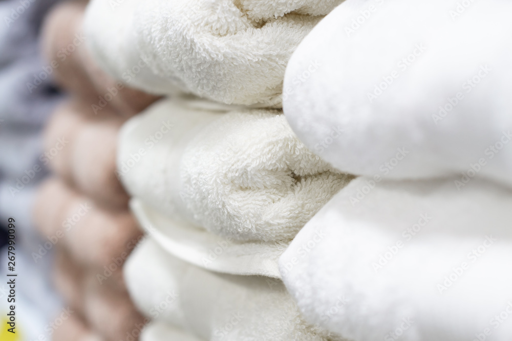 Stack of towels in a shop. Soft focus. Stack of towels in a shop. Soft focus.