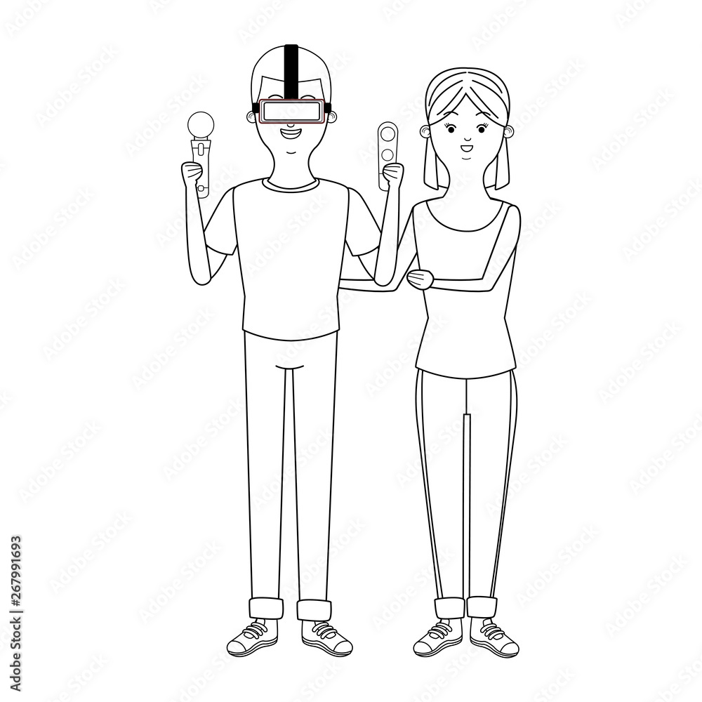 Millennial people game party in black and white Millennial people game party in black and white