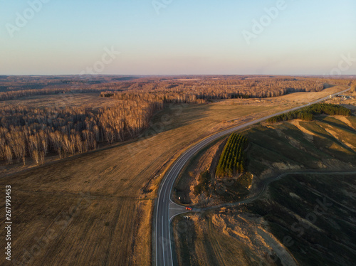 Aerial view of a road in su...