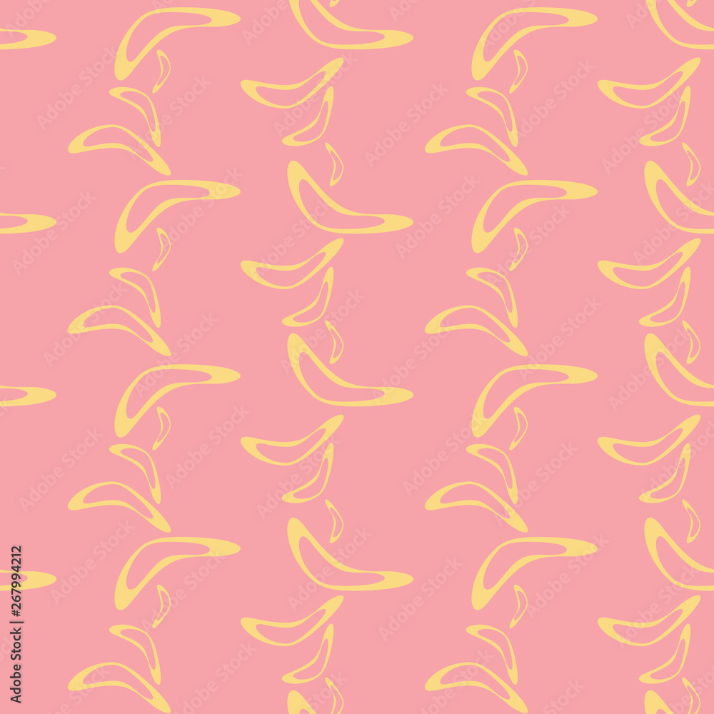Simple seamless pattern with hand drawn flying boomerangs. Soft design in pale shades for textile, wrapping paper, prints, fabric, wallpaper, web etc.
