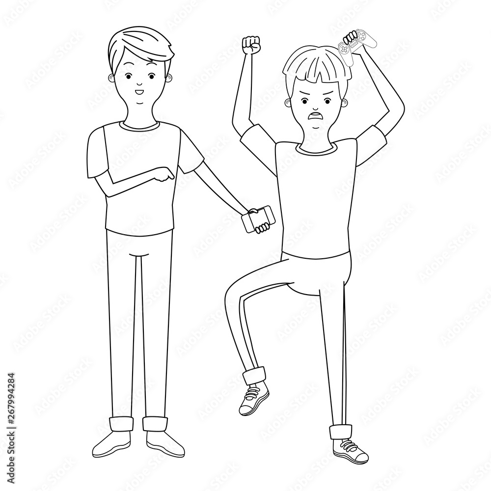 Millennial people game party in black and white Millennial people game party in black and white