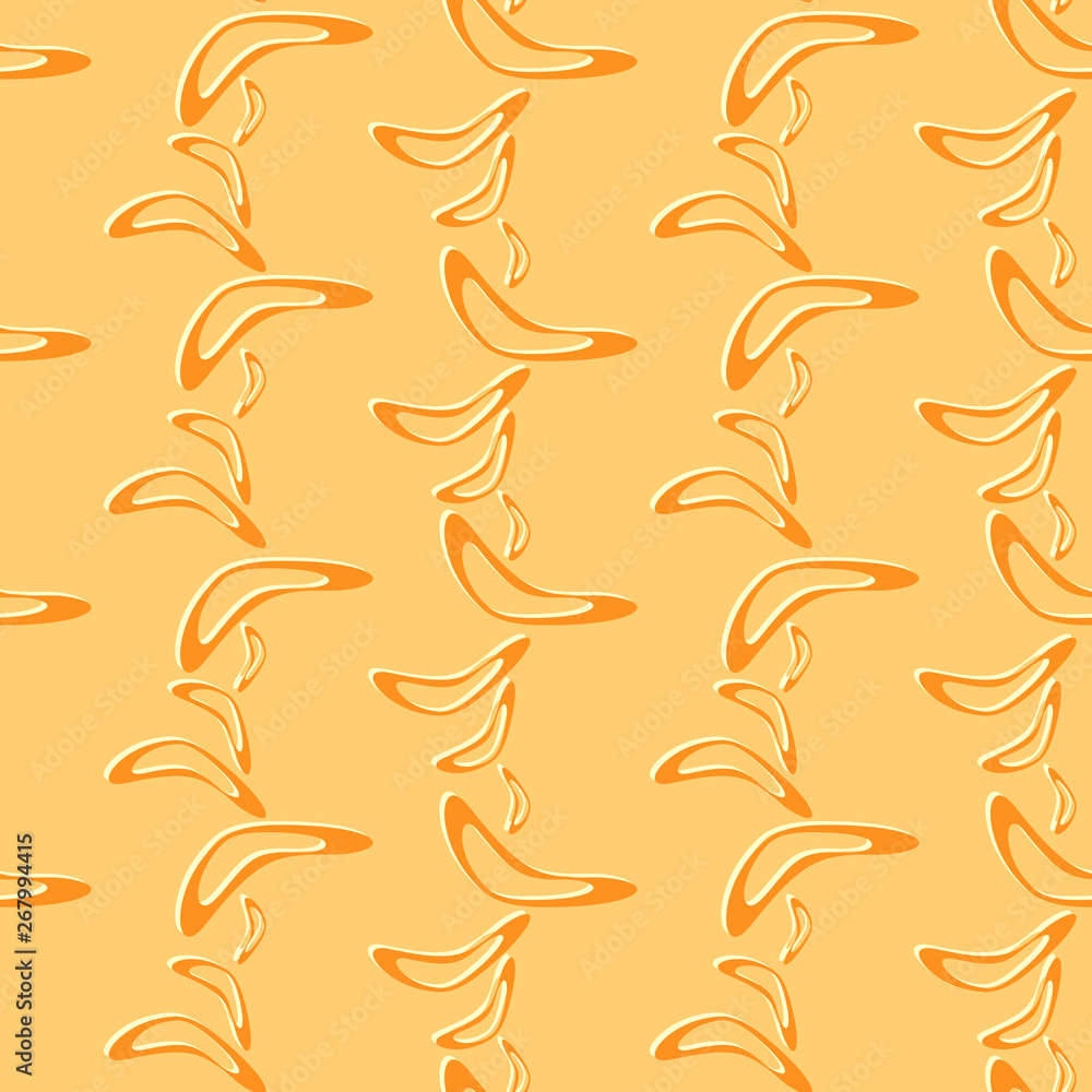 Fototapeta premium Simple seamless pattern with hand drawn flying boomerangs. Soft design in pale shades for textile, wrapping paper, prints, fabric, wallpaper, web etc.