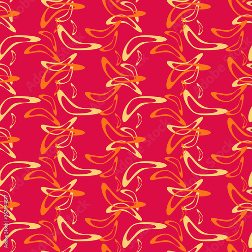 Simple seamless pattern with hand drawn flying boomerangs. Soft design in pale shades for textile  wrapping paper  prints  fabric  wallpaper  web etc.