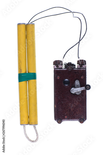 Naklejka old detonator for dynamite isolated on white background