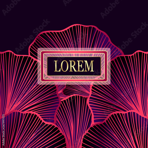 Template for package or flyer from Luxury background with  leaves  in magenta gold  for cosmetic or perfume or shampoo or  for package of  tea or label or for brand book