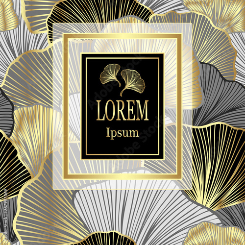 Template for package or flyer from Luxury background with  leaves  in black gold silver  for cosmetic or perfume or shampoo or  for package of  tea or label or for brand book